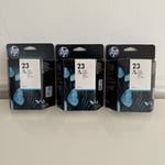 HP 23 Printer Cartridges 3x Genuine HP Tri-Color C1823D - New In Box All Expired