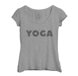 T-Shirt Femme Col Echancré Yoga Lettres Postures Meditation Asanas Bien Etre