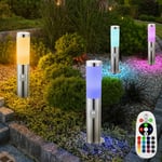 Borne E27 lampadaire jardin lumière extérieure détecteur de mouvement, télécommande dimmable mémoire IP44, acier inoxydable argent opale, 1x led rgb