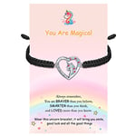 J.Endéar Bracelet Licorne pour Filles, Zircon Cubique Coloré Licorne Magique Argent 925 Bijoux Cordon Fait Main Cadeaux pour Enfants Adolescents, Noir