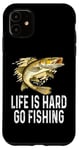 Coque pour iPhone 11 Drôle de doré jaune Life Is Hard Go Fishing disant Jumping Fish