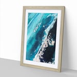 The Falling Blue In Abstract Modern Framed Wall Art Print, Ready to Hang Picture for Living Room Bedroom Home Office Décor, Oak A3 (34 x 46 cm)