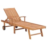 Chaise longue en bois de teck solide avec coussin anthracite - ASHATA - BK3063006 - Jardin - Extérieur - Adulte