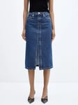 Mango Soleil Denim Midi Skirt, Open Blue