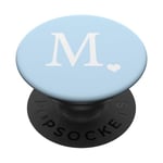 PopSockets White Initial Letter M Heart Monogram On Pastel Light Blue PopSockets PopGrip: Swappable Grip for Phones & Tablets