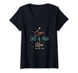 Womens Coffee Cats and Yoga Mats V-Neck T-Shirt