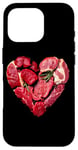 Coque pour iPhone 16 Pro Graphique culinaire pour la Saint-Valentin, barbecue, viande de bœuf crue, cœur, papa et chef