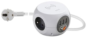 Vimar 00445.FR.CC.B Prise Multiple avec Chargeur inductive sans Fils, 3 Sorties SICURY Standard français, 3 USB, Interrupteur Lumineux, câble de 1,5 m, fiche Standards Allemand/français