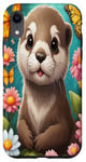 Coque pour iPhone XR Adorable bébé loutre entouré de fleurs et de papillons