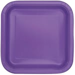 Unique- Assiettes en Carton Carrées Écologiques-23 cm-Couleur Violet Fluo-14 Pièces (Lot de 1), 46979EU, Neon Purple