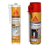 SIKA - Mastic acrylique - Réparation de fissures et joints pour fenêtres et murs - Int & Ext - Blanc - 300ml + Mousse polyurethane expansive - Forte expansion 20L - Usage tous sens - 500ml