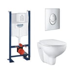 Pack WC suspendu sans bride GROHE Bau Cerami avec bâti support Rapid SL Project et plaque de commande Start chromé