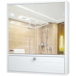 Costway - Armoire de Salle de Bain avec 2 Porte Miroir, Armoire à Pharmacie en Bois avec Etagère Ajustable Blanc Meuble wc Blanc 54 x 14 x 22 cm (l x