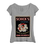 T-Shirt Femme Col Echancré Shick's Cocktail Art Deco Affiche Publicitaire Ancienne Vintage