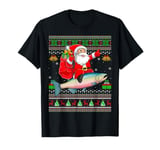 Ugly Xmas Sweater Santa Riding Rainbow Trout Fish Christmas T-Shirt