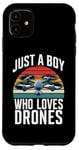 Coque pour iPhone 11 Just A Boy Who Loves Drones Drone Lover Pilote d'antenne amusant