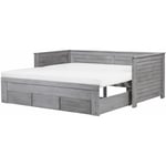 Lit Banquette Gigogne en Bois Gris 90 x 200 cm de Style Minimaliste pour Chambre Scandinave ou Contemporaine Beliani