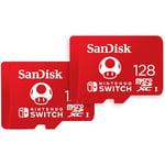 SanDisk 128Go microSDXC, carte sd switch, UHS-I Carte, édition Super Mario, jusqu'à 100 Mo/s, Produit soul licence Nintendo pour les consoles Nintendo Switch Class 10, U3 Offre Duo (Comprend 2 Cartes)