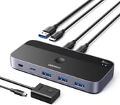 Switch Usb C 5Gbps Avec 4 Ports Usb Pour 2 Pc Commutateur Kvm Usb 2 Entrées 4 Sorties Plug Play Pour Clavier Souris Disque Dur Clé Usb Imprimante Avec Contrôleur Du Bureau Et 2 Câbles Inclus