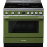 Smeg CPF9IPOG 90cm Portofino Olive Green Cooker with Pyrolytic Multifunction Oven and Induction hob