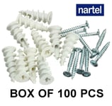 100x NYLON PLASTERBOARD FIXINGS SELF DRILL CAVITY WALL SPEED ANCHOR PLUGS SCREWS