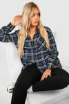 Womens Plus Oversized Checked Shirt - Blue - 20, Blue