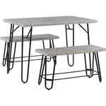 Ensemble de Salle à Manger Table et 2 Bancs Assortis en mdf Effet Marbre Gris et Métal Noir pour 4 Personnes Design Industriel Tendance Beliani