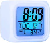 Kids Digital Alarm Clock, 7 Color Night Light, Snooze, Temperature Detect for Toddler, Children Boys and Girls, Students to Wake up at Bedroom, Bedside, Batteries Operated