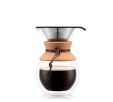 Bodum 34oz Pour Over Coffee Maker, High-Heat Borosilicate Glass with Reusable Stainless Steel Filter and Double Wall Cork Grip - Made in Portugal