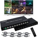 4K Hdmi Switcher 8 En 1 Out With Kvm,4K Multi-Viewer With Ir Remote And Button Switch,Hdmi Splitter With 16 Modes Display 1 Full Screen+15 Kinds Split Screen Modes,2 Usb Port For Keyboard/Souris