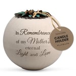 Pavilion Light Your Way Terracotta Candle Holder - "In Remembrance of my Mother's Eternal Light & Love" Text Design - Bereavement, Memorial Decorative White Candle Holders, 4.5"