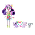 Enchantimals Sunshine Beach Famille Lorinda Lémur Coffret avec petite poupée Lorinda Lémur, ami Ringer et 2 figurines d’animaux de la même fratrie formant un cœur, HRX86