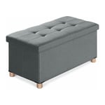 Banc de Rangement, Pouf Coffre Rangement avec Pieds de Tabouret, Coffre de Rangement, Coffre a Jouet, Pouf Salon, Gris, 76 x 38 x 38 cm