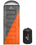 Sportneer Sac de Couchage Chaud pour Adultes 3-4 Saisons, imperméable, léger, Grand, ultraléger, Convient pour Adulte, Homme, pêche, Voyage, extérieur Orange + Gris