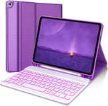 Coque Clavier Pour Ipad 9Eme Generation, Ipad 10.2"" 8Eme/7Eme Génération 2020/2019, Azerty Français Rétro-Éclairé Clavier Bluetooth Détachable Pour Ipad 10.2"", Violet