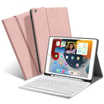 XIWMIX iPad 10.2 Keyboard Case 9th Generation(2021)/ 8th Gen(2020)/ 7th Gen(2019), Slim Smart Protective Case with Pencil Holder and Magnetic Wireless Detachable Bluetooth Keyboard, Rose Gold