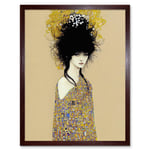 Woman in Klimt Style Dress Gold Black Painting Art Print Framed Poster Wall Decor 12x16 inch