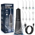 VIMMK Jet Dentaire Hydropulseur et Irrigateurs Oral avec 5 Modes de Pression d'eau et 8 Embouts Remplaçables, Rechargeable et Étanche IPX7, Réservoir 300ML (Noir)