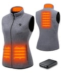 HEWINZE Polaire Gilet chauffant grise Femmes avec batterie incluse, veste chauffage usb, utilisée pour le ski, le camping, la pêche sur glace et d'autres activités de plein air.