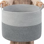 Extra Large Laundry Basket Rope Washing Baskets for Laundry Blanket Basket for Nursery Bedroom Living Room Decort Woven Storage Basket with Handle for Dirty Clothes Towels Toys, 55x35cm, Grey