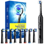 Rotating Electric Toothbrush for Adults with 8 Brush Heads (2 Types), 4 Modes Deep Clean Electric Toothbrush with Rechargeable Power and 2 Min Smart Timer