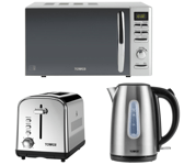 Tower Infinity Brushed Steel Kettle, 2 Slice Toaster & Digital Microwave Set