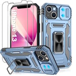 Jshru for iPhone 13 Case with Screen Protector [2 Pack] and Slide Camera Cover,Military Grade Shockproof iPhone 13 Phone Case,Ring Kickstand Phone Cover for iPhone 13,Light Blue