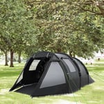 3-4 Persons Tunnel Tent, Two Room Camping Tent with Windows - Black