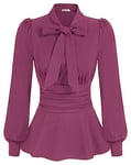 GRACE KARIN Ladies Plain Long Sleeve Blouses 70S Elegant Corset Top for Party Cocktail Business Tops for Ladies Fuchsia L