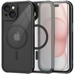 Giolus Magnetic for iPhone 15 Plus Case and 2 Pack Screen Protector [Enhanced Camera Protection] [Compatible with Mag Safe] Shockproof Translucent Matte Back Protective Cover for iPhone 15 Plus Black