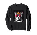 Comedic Cat King with Crown for a Royal Look with Sunglasses Sweatshirt