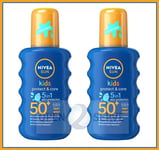 2x Nivea Sun Kids - Protect & Care SPF 50+ Sun SPRAY | 5in1 Protection - 200ml