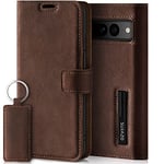 SURAZO Étui de Protection de qualité supérieure en Cuir véritable pour Google Pixel 7 Pro - avec Aimant, Compartiment pour Cartes, Protection RFID - Étui à Rabat en Cuir (Marron Noix)