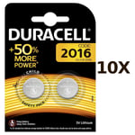 10X Pack of 2 Duracell Specialty 2016 Lithium Coin Battery 3V DL2016/CR2016